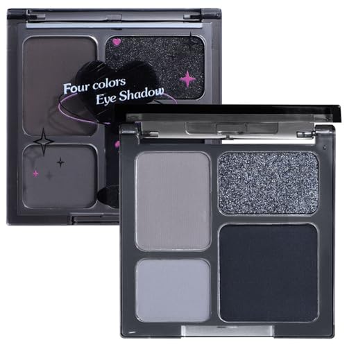 EONFAVE 4 Farben Rauchige Lidschatten Palette, Kühle Töne Lidschatten Matter Schimmer Eyeshadow Palette, Glatte Textur Punk Style Eyeshadow Hochpigmentiert Smokey Schminke Palette