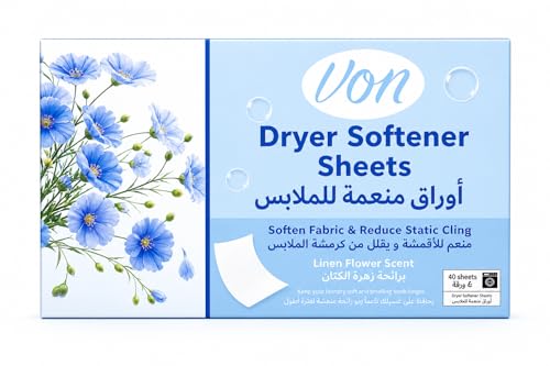 VON Dryer Softener Sheets 40 Count Linen Scent - Anti Static Sheet for Laundry - Wrinkle Reducing Softner Fabric Sheet for Softening-Smelling Fresh Longer & Fragrant Laundry Detergent Sheets for Dryer
