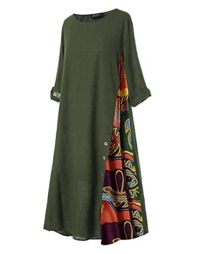 Reshe Women Women Casual Contrast Long Dress Long Sleeve Solid Maxi Dresses Green