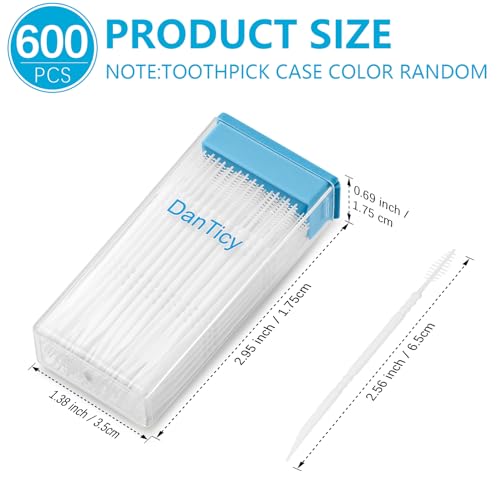 DanTicy Brushpicks Interdental Toothpicks,Soft Bristle Dental Floss Picks Toothpicks,Helps Removes Plaque and Debris Between Your Teeth 600PCS (Pack of 5)