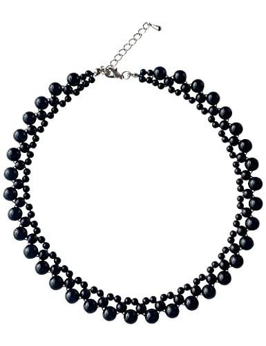 Obsa Smart Women's Fashion Black Choker Necklaces Faux Pearl Necklaces Wave Handmade Beaded Necklaces Dainty Statement Necklaces (Vintage) #TOP4