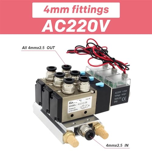 Válvula solenoide de 5 vías y 2 posiciones tipo 4V210-08 con conectores rápidos de 4mm 3