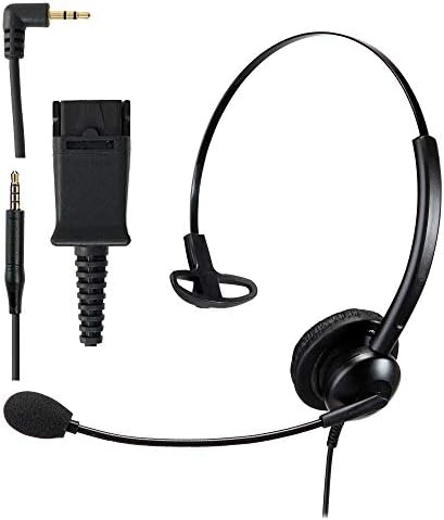 Telephone Headset w/ 2.5mm Jack Quick Disconnect Cord for Cisco Deskphone Plantronics Avaya Siemens Cordless DECT Phone for Call Center Office Work from Home w/ 3.5mm Audio Jack for Cell Phone & PC
