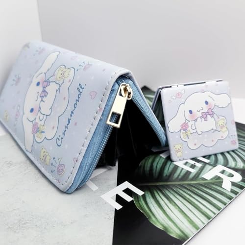 Kawaii Wallet with A Mirror and Stickers, ID Card Holder Purse Pouch with Zipper, Cute PU Wallet Durable Card Holder Credit Card Holder Money Bag for Students Teens Girls Boys4