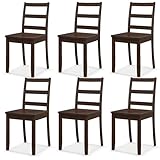 NAFORT Solid Wood Dining Chairs Set of 6, Walnut Restaurant Chairs Kitchen Side Chair with Max Load of 400 Lbs, High Ladder Back Dining Room Chairs for Kitchen& Dining, Study, Bistro