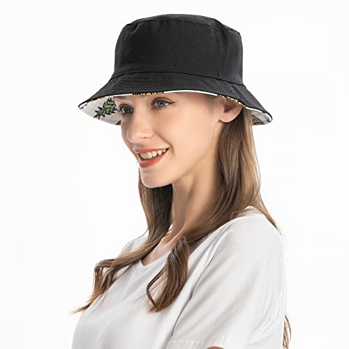 Zlyc Unisex Cute Print Bucket Hat Summer Travel Fisherman Cap For Women Men Teens (Pineapple White) #TOP3