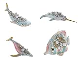 Robert Stanley Rhinestone, Pearl & Glitter Blown Glass Nautical Christmas Tree Ornament Set - 4...