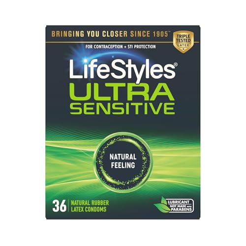 Lifestyles Ultra Sensitive Premium Lubricated Natural Latex Condoms 36 Count 1 Pack Triple Tested for Best Protection Made with UltraGlide Silicone Lube