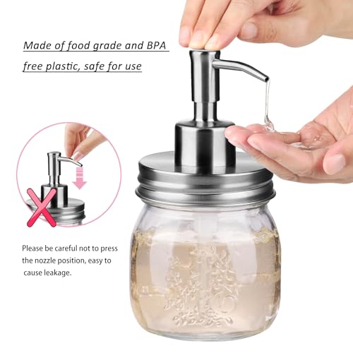 Image of Amolliar Mason Jar Liquid Soap Dispenser Pump, Rust Proof Stainless Steel Lid, Refill Liquid Soap Pump for Kitchen, Bathroom, Cute Farmhouse Decor for Hand Soap, Dish Soap, Lotion Soap, Silver 2 Pack