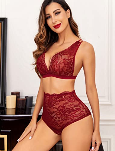 Image of Avidlove Sexy Lingerie for Women High Waist Bra and Panty Set Strappy Babydoll Bodysuit
