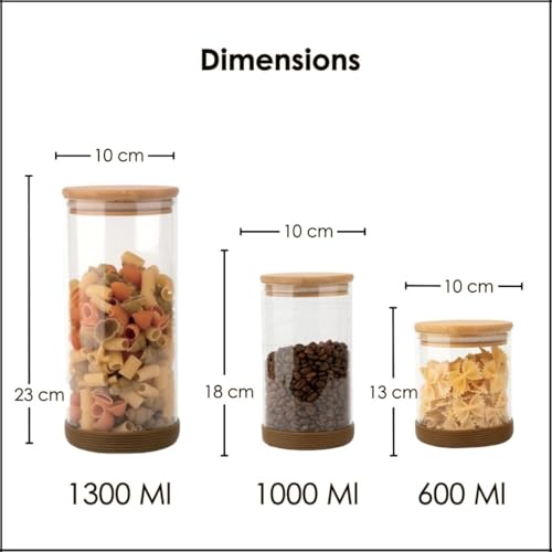 Image of Femora Borosilicate Glass Jars 1000ml Set of 2 | Wooden Airtight Lid | Silicon Base | BPA Free & Food Grade | Scratch Resistant | 1 Year Lid Warranty | For Cookies, Snacks, Spices | Transparent
