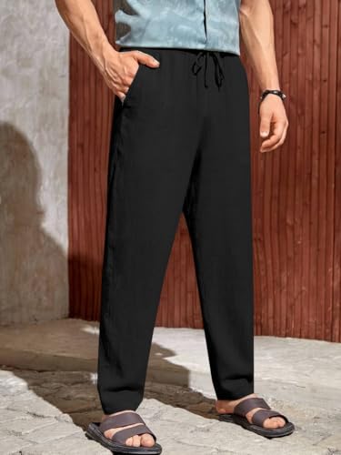 Image of TOPLOT Men's Premium Linen Blend Pants | Lightweight Breathable Fabric | Elastic Waist with Drawstring | Straight Fit | Side Pockets | Perfect for Casual, Holidays & Travel (5268)