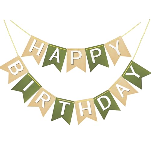 Brown Green Happy Birthday Banner Theme Party Supplies Handmade Pre - Strung Garland Decorations Birthday Tropical Signs Nursery Hanging Decor 13pcs by Letjolt - Used condition - US$8.90