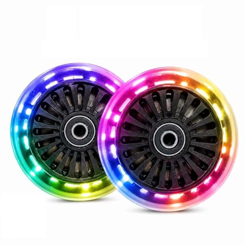 100mm LED Light-Up Scooter Wheels (3 Colors: Red/Blue/Black) - Flashy Glowing Wheels for Kick Scooters comes with bearings(Fits Most 100mm Scooter Models) (black) 2Pack
