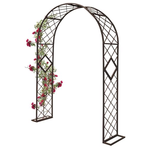 Gartenlaube aus Stahl, Metallspalier für Kletterpflanzen, 1,4 m x 3,0 m breit, 2,3 m hoch, für den Außenbereich, Hochzeit, Zeremonie, Rosenbogen, langlebig, braun, Gartendekoration