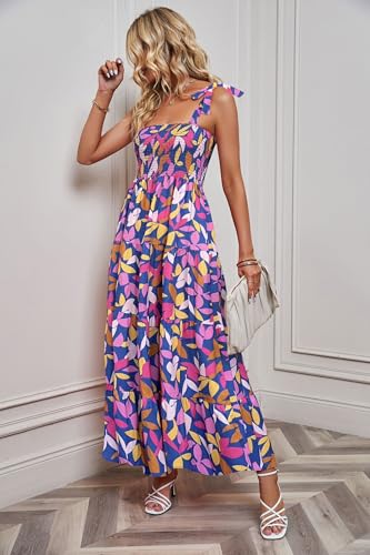 Image of kinstell Women's Summer Boho Spaghetti Strap Square Neck Ruffle Casual Flowy Long Dress Beach Swing Party Maxi Dress