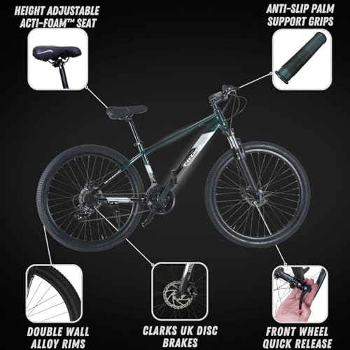 Image of FitTrip Dominator 26 T Unisex MTB | 21 SPD Shimano Gear Cycle for Boys | Zoom Alloy Lockout Suspension | Imported Clarks UK Dual Disk Brakes | Unisex Stunt MTB Cycle (British Racing Green)