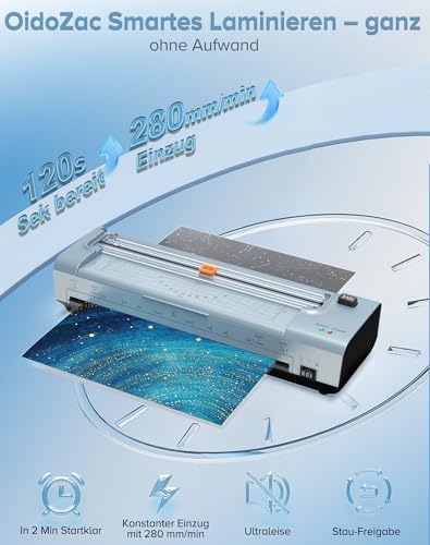 13 Zoll A3/A4 Laminiergerät mit 20 Laminierfolien, Heiß & Kalt Laminiergerät, ABS Anti-Stau, 10-in-1 Laminator mit Schneider, Trimmer & Eckenabrunder für Büro, Schule & Zuhause(Blau)