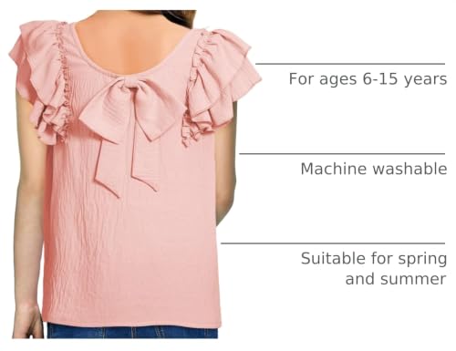Image of DOKOTOO KIDS Girls Shirts Summer Cute Double Ruffle Short Sleeve Tie Back Bow Tee Tops 6-15 Years