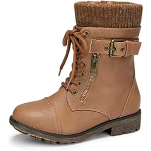 DREAM PAIRS Girl's Mid Calf Combat Ankle Lace up Boots 12 Little Kid Camel