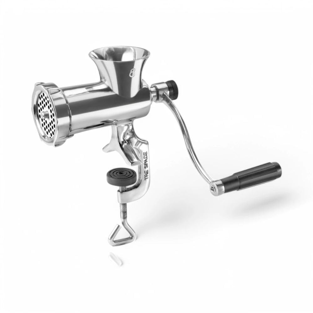 TreSpade TC-8 INOX nr 8 ręczna maszynka do mielenia mięsa (srebrna) cała stal nierdzewna z płytą 6 mm