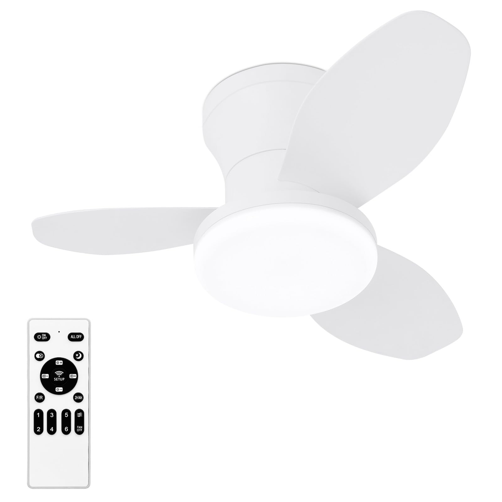 Photo 1 of Glowall Small Ceiling Fan with Lights, 25 Inch Flush Mount with Remote Control, Reversible Quiet DC Motor, White, 3 Blades, 6 Speeds, Dimmable LED, Adjustable Color Temperature, Timer