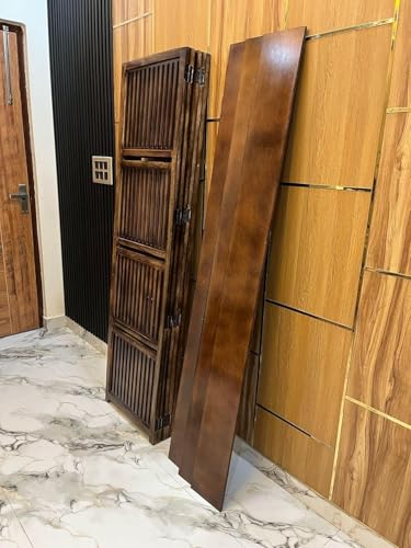 Image of Wooden Partition Divider for Living Room, Partition Wall, Privacy Divider, Freestanding Folding Panels for (6 Feet 4 Panel with 3 Shelve) (6 Feet 4 Panel Melamine Brown)