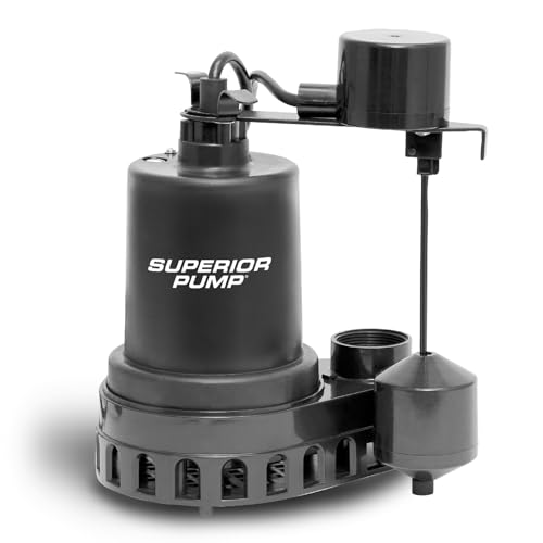 Superior Pump 92572 1/2 HP Thermoplastic Submersible Sump Pump with Vertical Float Switch