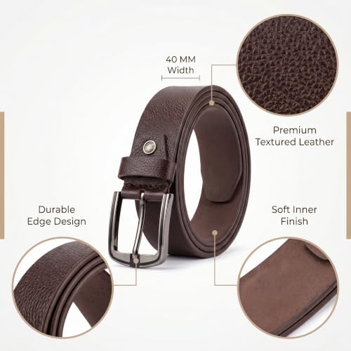 Image of Genuine Leather Belt for Men - Premium Formal & Casual Belt with Metal Buckle - Durable Adjustable Waist Belt for Jeans, Trousers & Office Wear