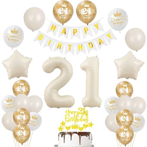 Bege balão 21 anos mulher aniversário decoração 21 homem balão 21 anos homem festa decoração 21 aniversário mulher, grinalda de Happy Birthday