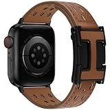 LUCO LAVAI for アップルウォッチ バンド メンズ 磁石 H型バックル 44mm 45mm 46mm 49mm 42mm コンパチブル Apple Watch バンド レザー ビジネス 革 交換ベルト SE3 SE2 SE/Series11/10/9/8/7/6/5/4/3に対応(38/40/41/42mm(Series 11 10)、ブラウン&ブラック)