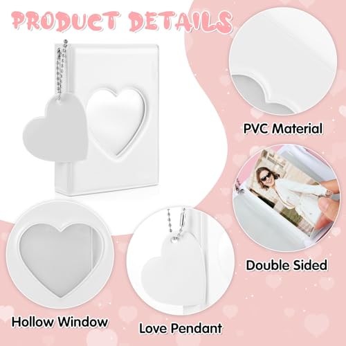 Image of Mini Photocard Binder, Mini Album for Photos, 3 Inch White Photocard Book Mini Photo Album Heart Hollow Card Binder with 32 Pockets and Pendant