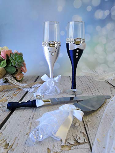 Abbie Home Bride And Groom Wedding Champagne Flute Set, Wedding Day Décor Mr Mrs Wine Glasses Wedding Toasting Glasses Set For Couples (Navy Glass Set) #TOP3