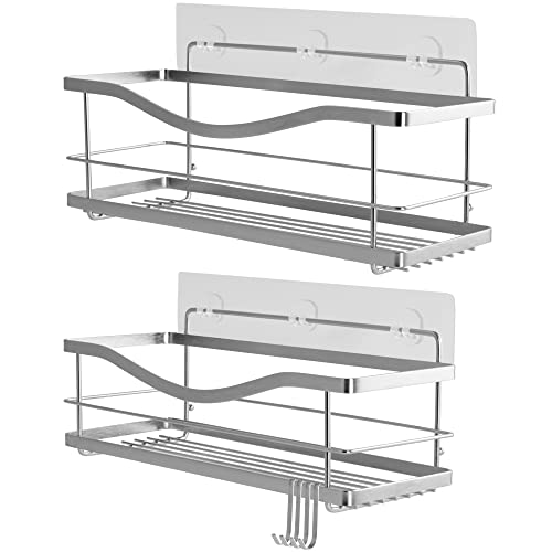 KINCMAX 2x Estanteria Ducha para el Baño - Estantería con Adhesivo sin Taladro para la Cocina o Baño - Estante Organizador para el Interior de la Ducha con Ganchos para Accesorios Cover