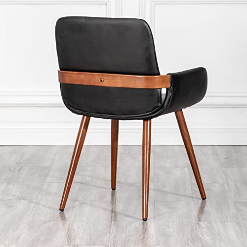 Lunling Mid Century Modern Dining Chairs Set Of 2 Accent Faux Leather Chair Bentwood Frame With Armrest,Upholstered Seat,Metal Legs,Adjustable Foot For Kitchen Dining Room Desk Chairs(Black W009) #TOP2