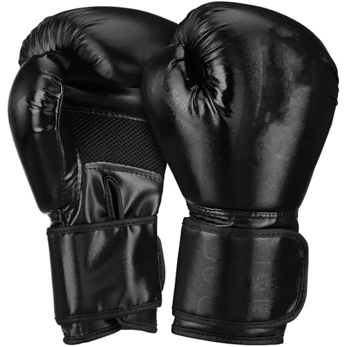 Guantes de boxeo de cuero PU negro 12 Oz con diseño antideslizante para sparring seguro