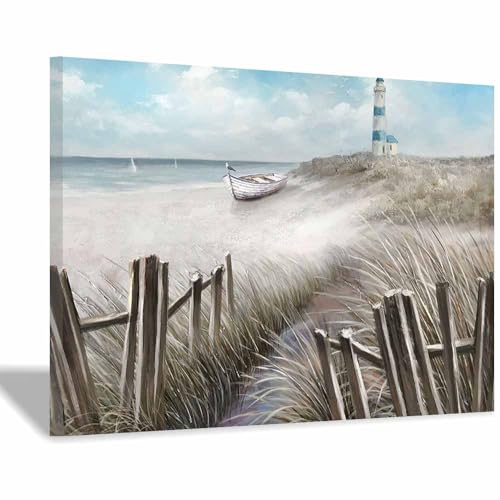 QUSAAOU Paisaje Marino Abstracto Grande Cuadros Faro oceánico Colgar Para Salón Cafetería Dormitorio Cocina Comedor, Marco Interior（Amarillo-80x120cm Sin marco
