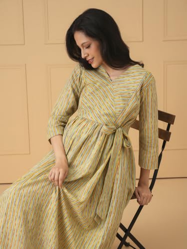 Image of The Mom Store Maternity and Nursing Dress | Pre and Post Pregnancy Dress for Womens | Zipper /Button Opening | Causal Wear | Trendy Stylish Causal Dresses for New Moms