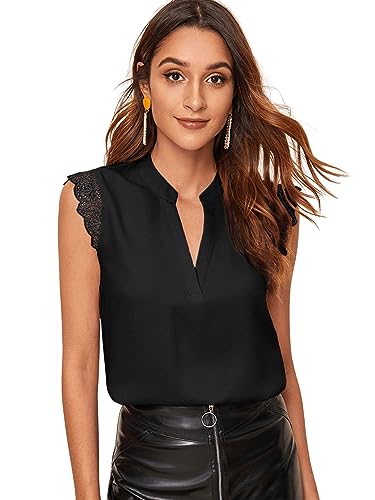 DIDK Damen Elegant Bluse mit Spitzen Oberteile Ohne Ärmel Tunika Tops...