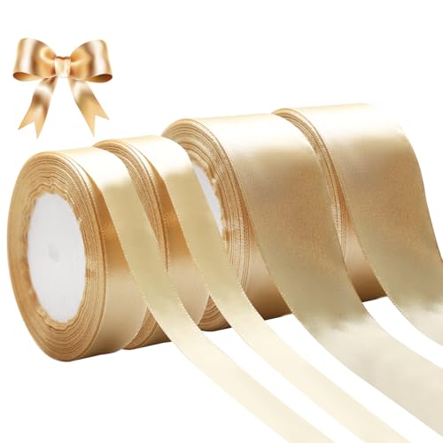 4 rolos de 22 m de fita de cetim de presente decoração fita de poliéster fita de laço de tecido fita de cetim para artesanato, presentes e casamento (2 cm × 2,4 cm × 2) (dourado)