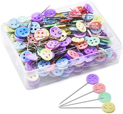YuYww 200 Pieces Flat Button Head Pins Boxed for Sewing DIY Projects (Assorted Colors), Mixed