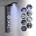 ROVOGO No Battery Needed Shower Panel System with Led Lights, MIST & RAIN Shower, 5 Body Jets, Handheld, Tub Spout and Temperature Display, Water Powered Led Shower Tower Column Stainless Steel, Black