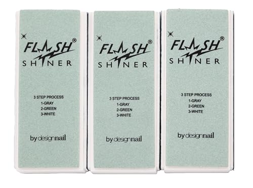 Design Nail Flash Shiner® Block – 3-Way Nail Buffer – Pack of 3 – Professional Nail Buffer for Natural Shine – Smooths, Conditions & Polishes – Manicure Tool for Home or Salon Use