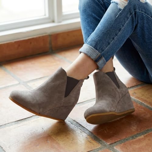 Dunes Women's Zoey Wedge Bootie, Soft Vegan Suede, Easy Slip-On Design, Memory Foam, Wide Widths Available, short boots for women low heel, TAUPE 5 by dunes - Used condition - Image 7
