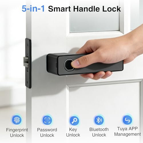 Fingerabdruck Türschloss mit App Steuerung – Smart Lock für Holztüren, 5 Wege zum Öffnen, Code/Bluetooth/Schlüssel, Magnet Schloss für Innenraum, 200 Tage Batterie, Gästezugang (Ohne IC-Karte)