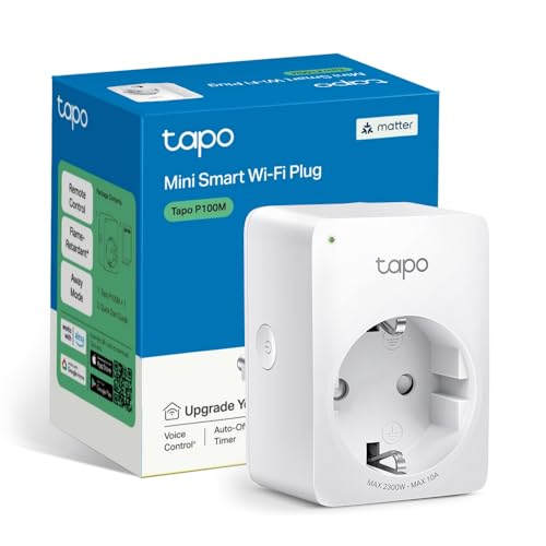 Tapo P100M Matter Presa Smart Plug, Intelligente, WiFi, Compatibile con Alexa e Google Home, Spegnimento Automatico, Controllo Remoto Tramite APP Tapo, 10A, 2300W Presa Schuko con Matter