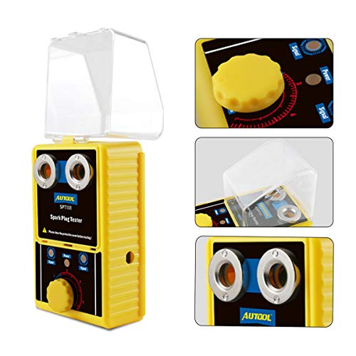 AUTOOL SPT101 Car Spark Plug Tester 110V, Adjustable Double Hole Diagnostic Scanner Ignition Tools Vehicle Detector Automotive Ignition Analyzer with Protective Cover Spark Plug