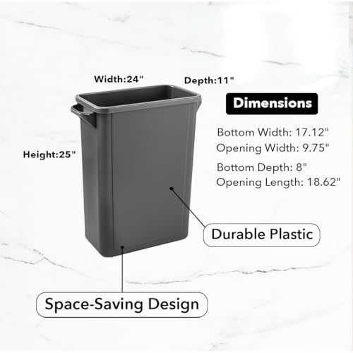 Image of 16 Gallon Slim Rectangular Garbage Can - Gray