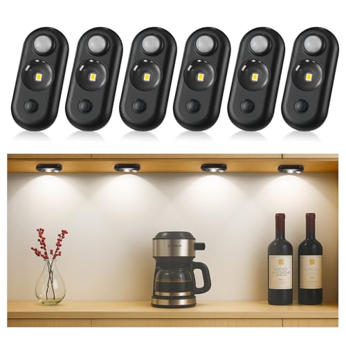 Image of LED Motion Sensor Puck Lights, Small Rechargeable Under Cabinet Light, Dimmable Daylight White Closet Lights, Wireless Under Cabinet Lighting for Drawer, Kitchen (6 Pack)
