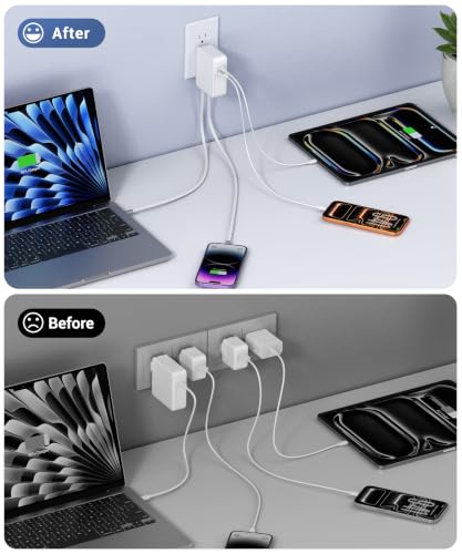 Image of 65W Retractable Wall Charger,4-Port USBC Charger Block for Multiple Devices | Foldable Plug for Travel with USB C & Apple Cables,USB C Charger Block,Fast Charging Block for iPhone 17 /16 /15,Galaxy,Pixel